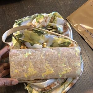 Shimmering Gold Sequin Evening Clutch with Wristlet